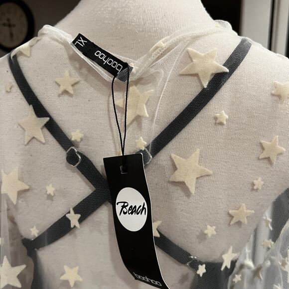 BOOHOO STAR MESH MAXI BEACH KIMONO COVERUP SIZE L NWT - Picture 8 of 8